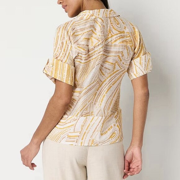 Worthington Women's Linen Blend Button Up Shirt Size XS Short Sleeve NWT $49 - Picture 2 of 16